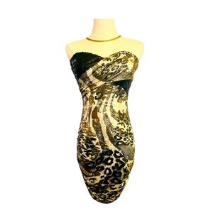 Carolina USA  Sequin And Leopard Print Gold Foil  Women’s Dress Size Small